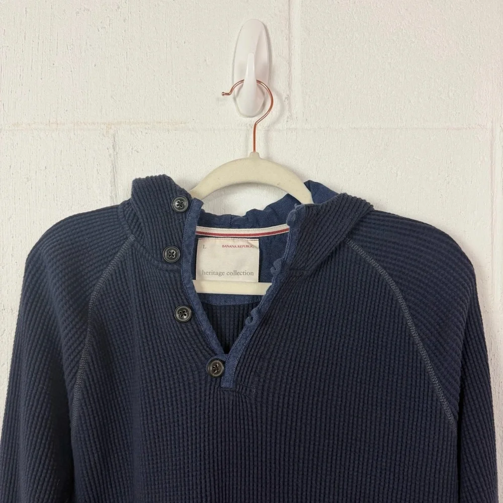 Banana Republic Heritage Collection Henley Waffle Hoodie Blue Y2K Preppy Retro L